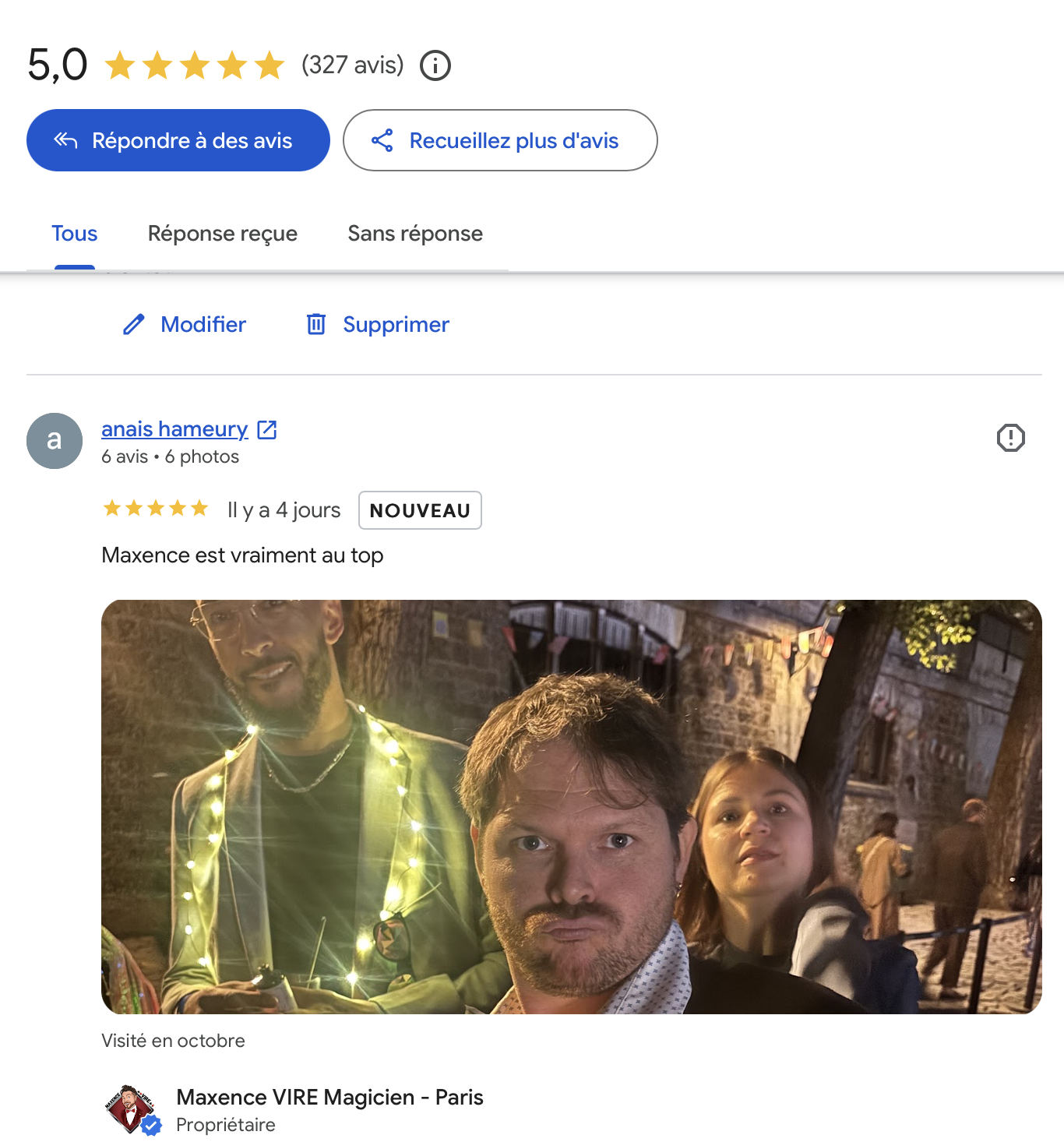 Avis Google après une prestation de magie pour un séminaire d’entreprise à Paris