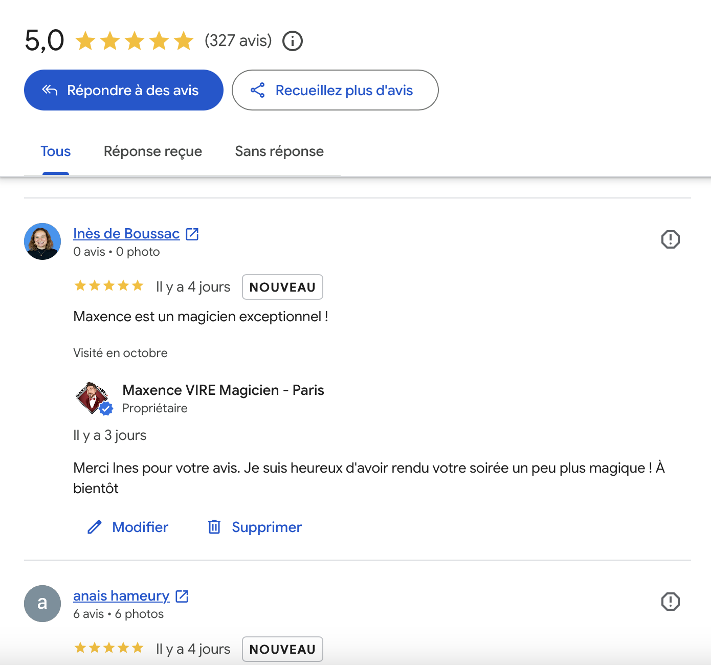 Avis Google après une prestation de magie pour un séminaire d’entreprise à Paris
